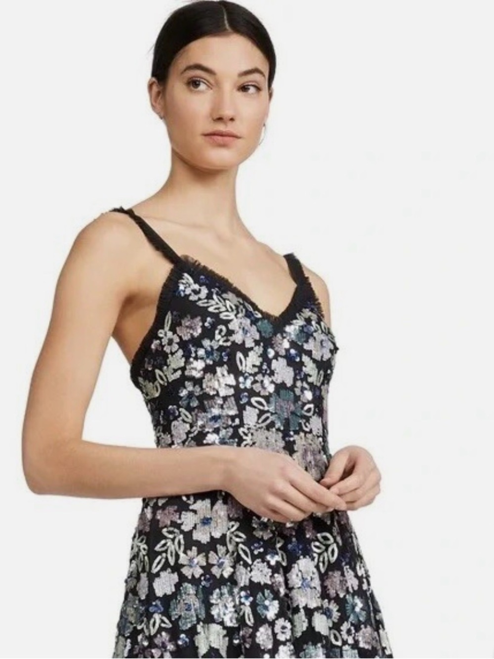 BHLDN Needle and Thread Wildflower Black Floral Sequin Midi Dress - Picture 5 of 16